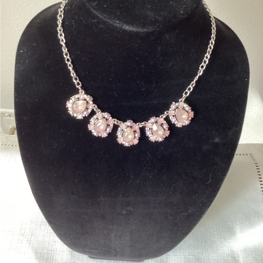 Pink and Silver Tone Crystal Necklace with Elegant Design